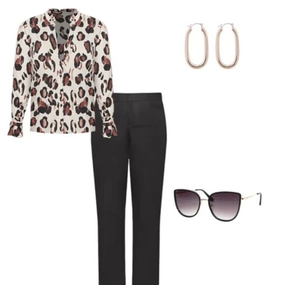 Eloquii Leopard Printed Button Down Shirt with Ruffle Neck - Picture 6 of 6